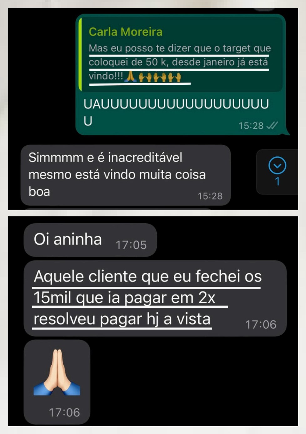 WhatsApp message from an Almah client